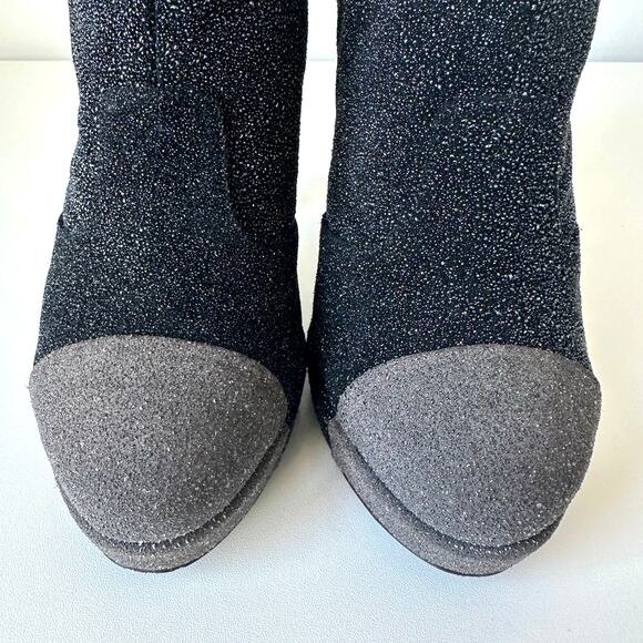 Chanel Black CC Sparkle Glitter Cap Toe Platform Short Boots IT 39 - Picture 6 of 15